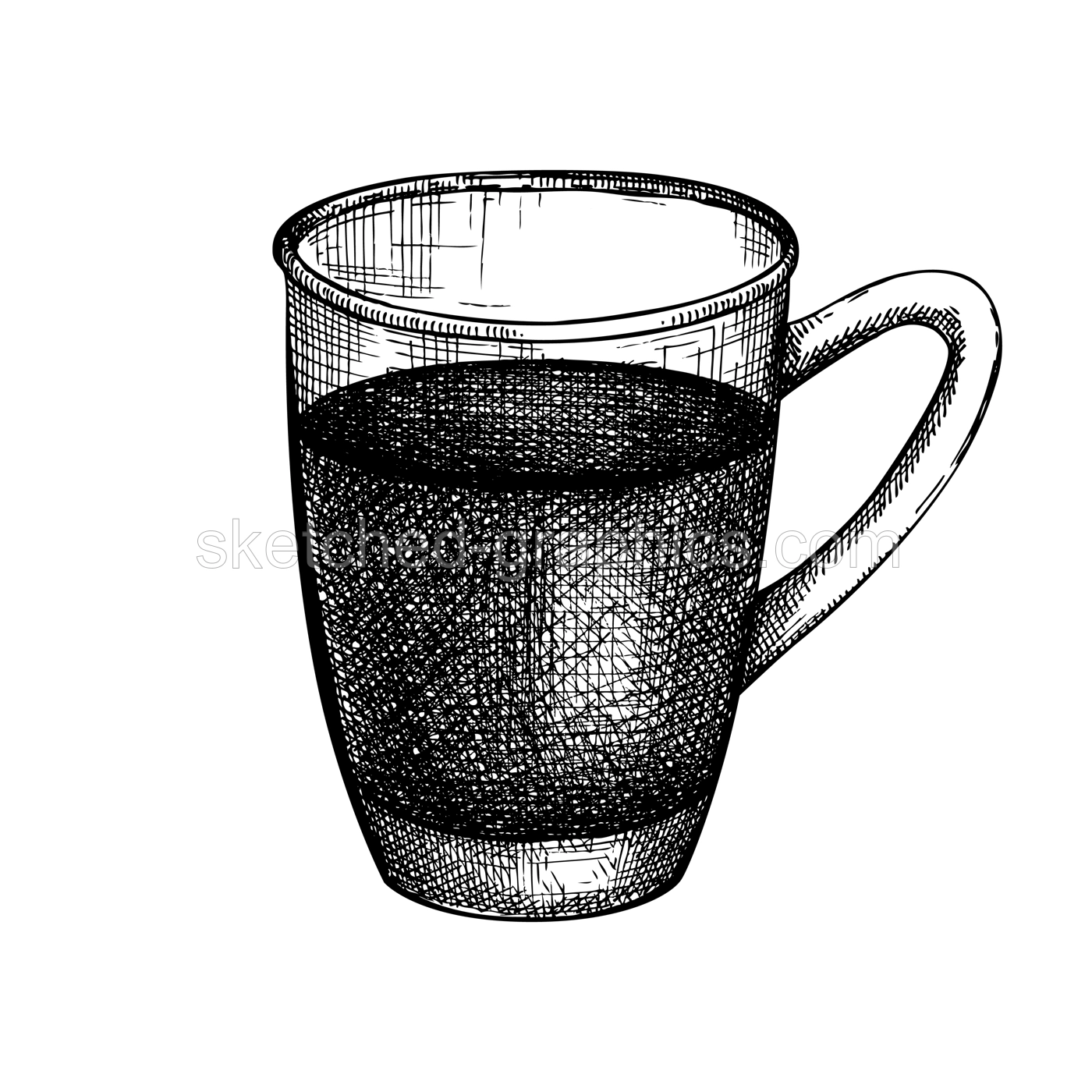 Hand-sketched Black tea in a glass mug illustration. Vector sketch of popular drink in an elegant cup. Red brewed beverage hand-drawing for bar or restaurant menu design. Tea drawing isolated on white Illustration